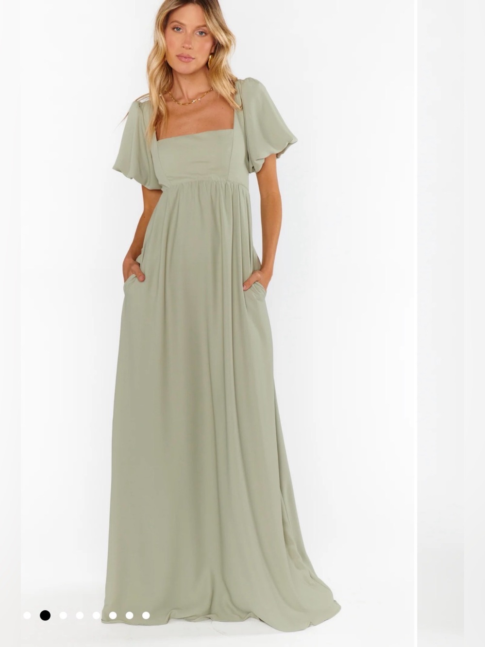 Show Me Your Mumu Moss Green Crisp Nora Maxi Dress with Square Neck (altered)